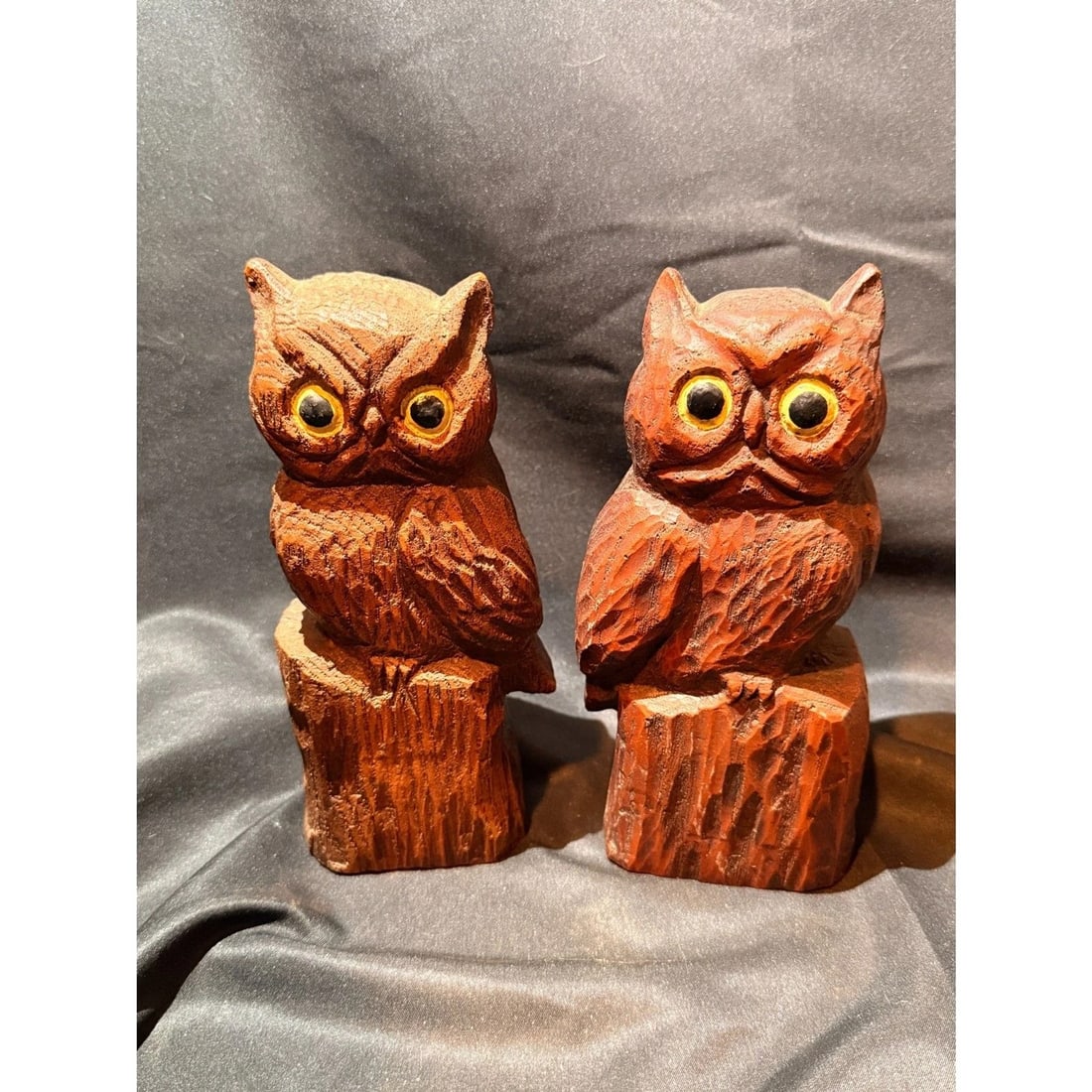 Pair Hand Carved Wood Owl Figurines 7.5" (1 of 7)