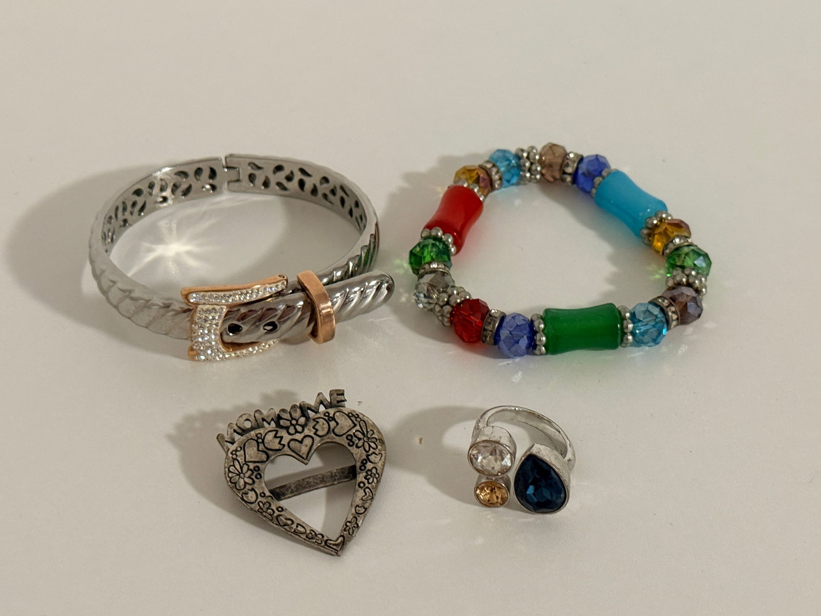 Mixed Fashion Jewelry Lot: Bracelets buckle & stone ring
