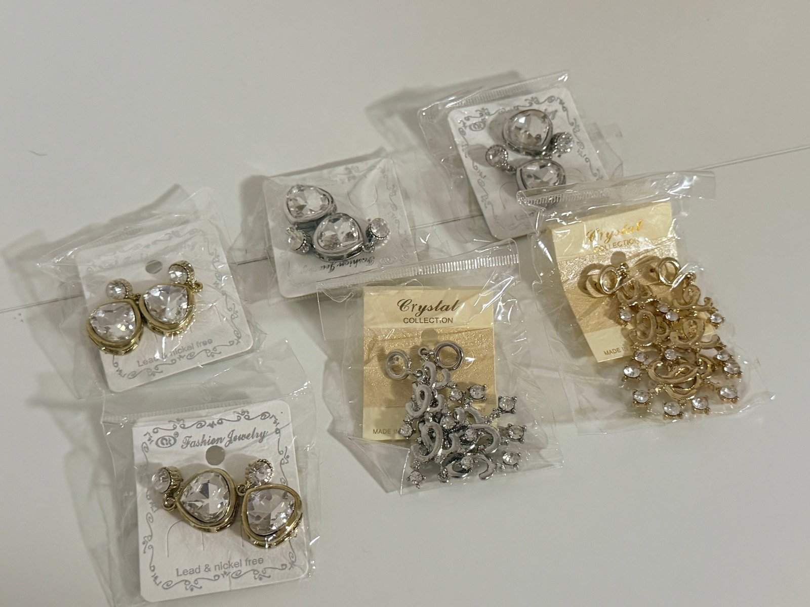 Crystal Earring Lot: 6 packaged crystal earring pairs