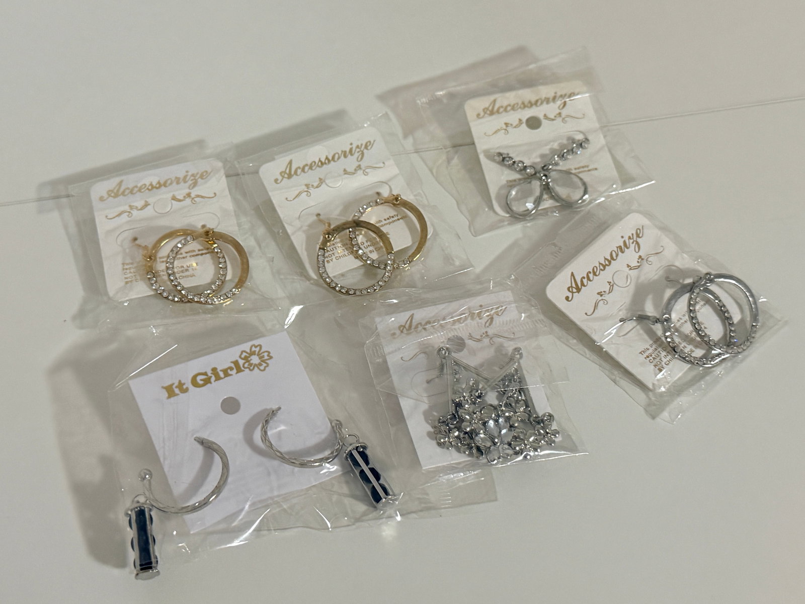 Fashion Earring Lot: 6 packaged hoop & dangle pairs