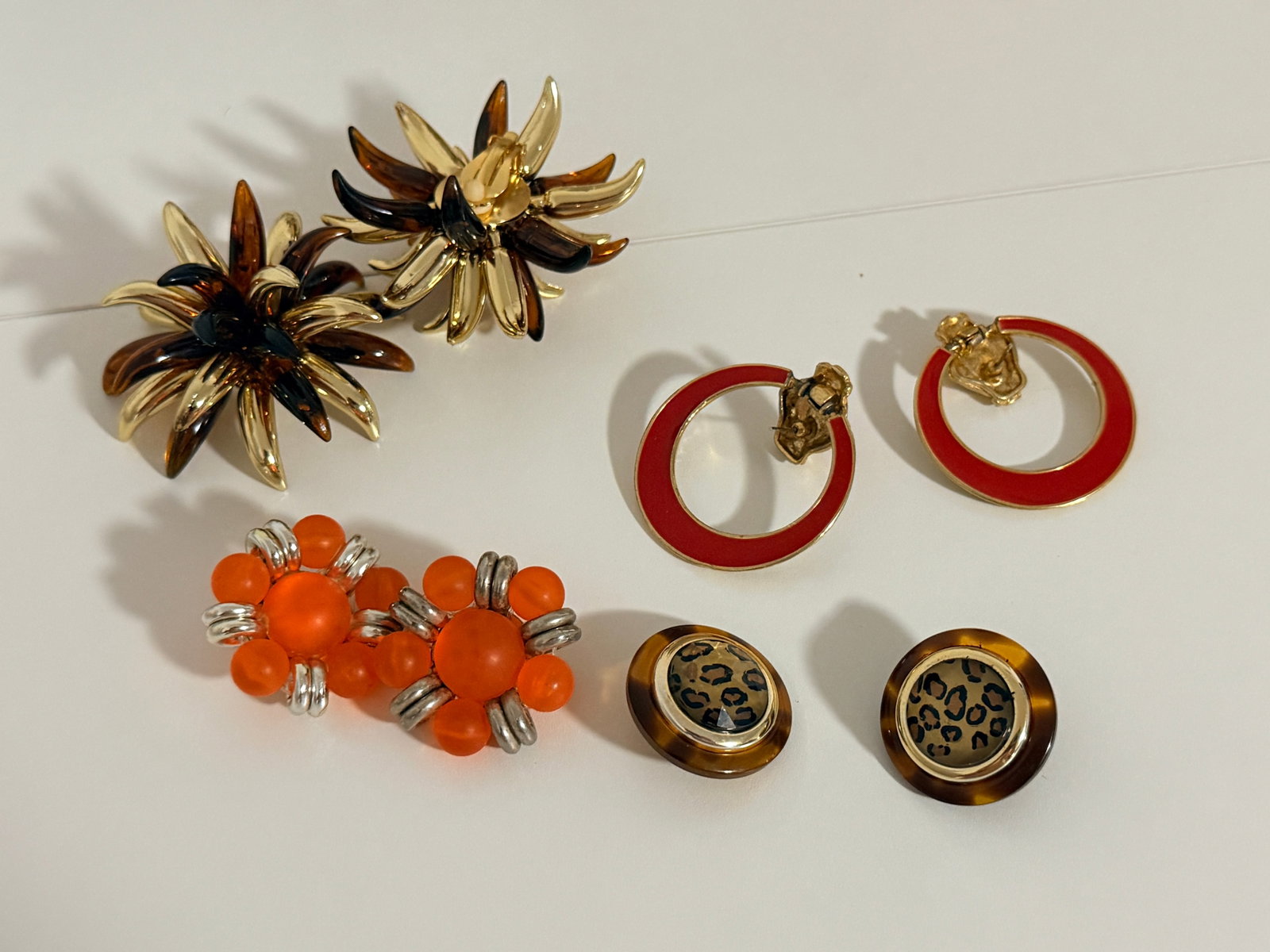 Statement Earring Lot: 4 pairs colorful clip earrings