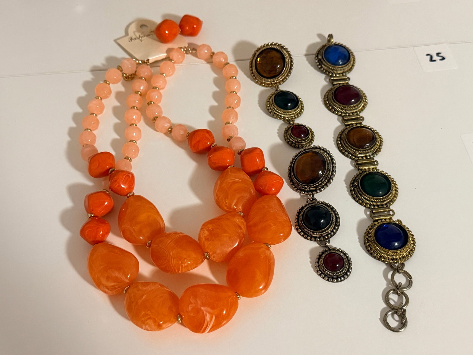 Fashion Jewelry Set: Orange necklace bracelet & earrings