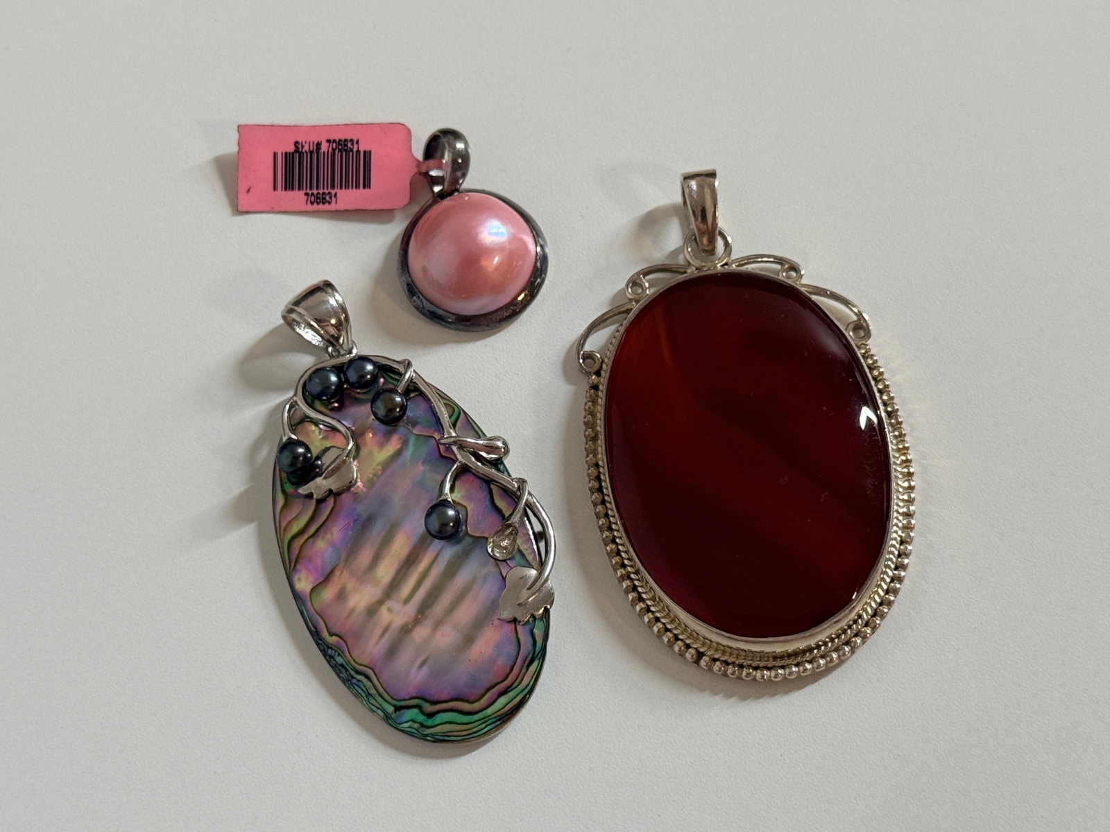 Set of 3 Sterling .925 Stone 42.9g Pendants: 42.90 grams total weight, .925 Sterling Tested & Marked