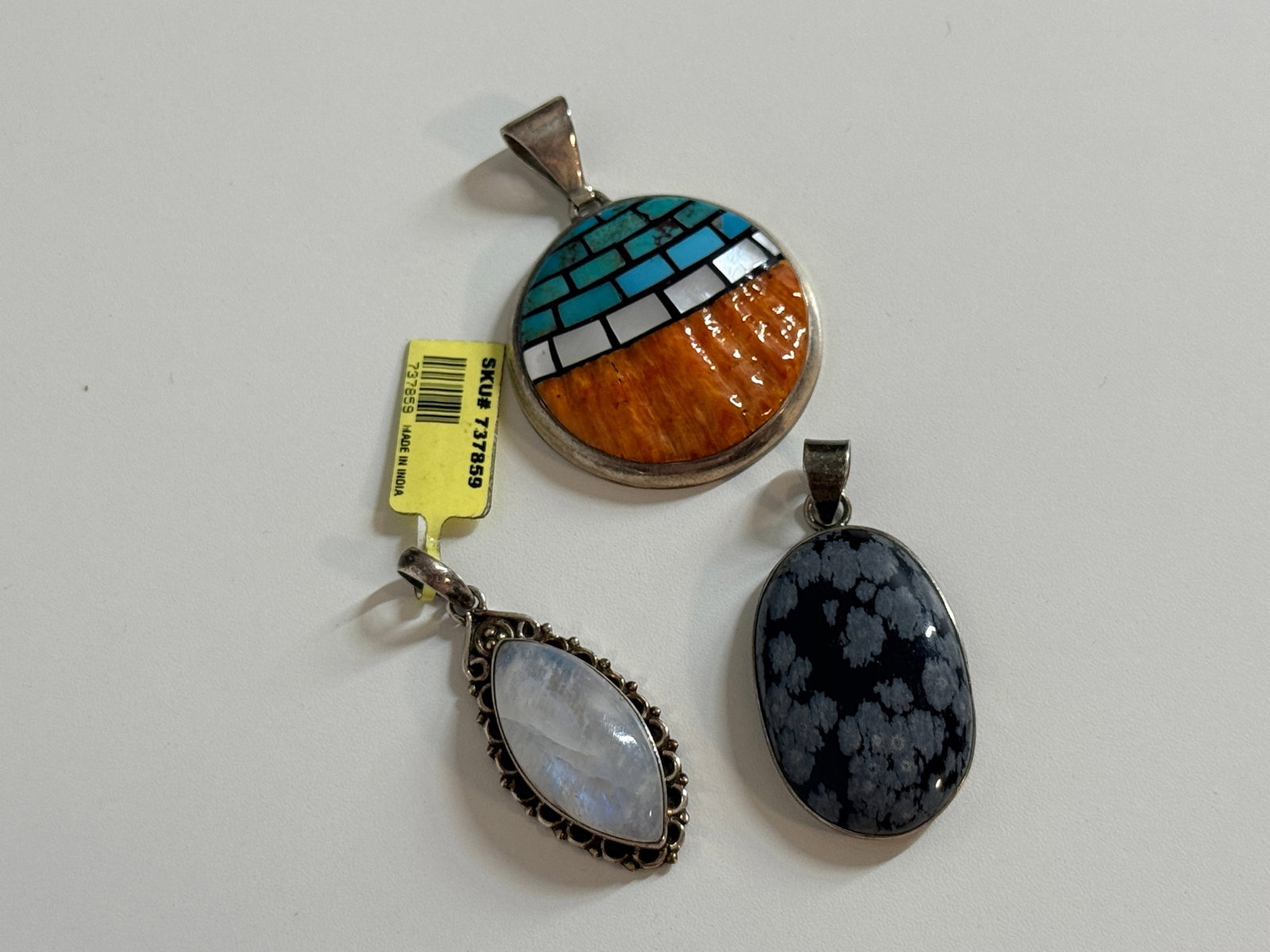 Set of 3 Sterling .925 Stone 34.8g Pendants: 34.80 grams total weight, .925 Sterling Tested & Marked