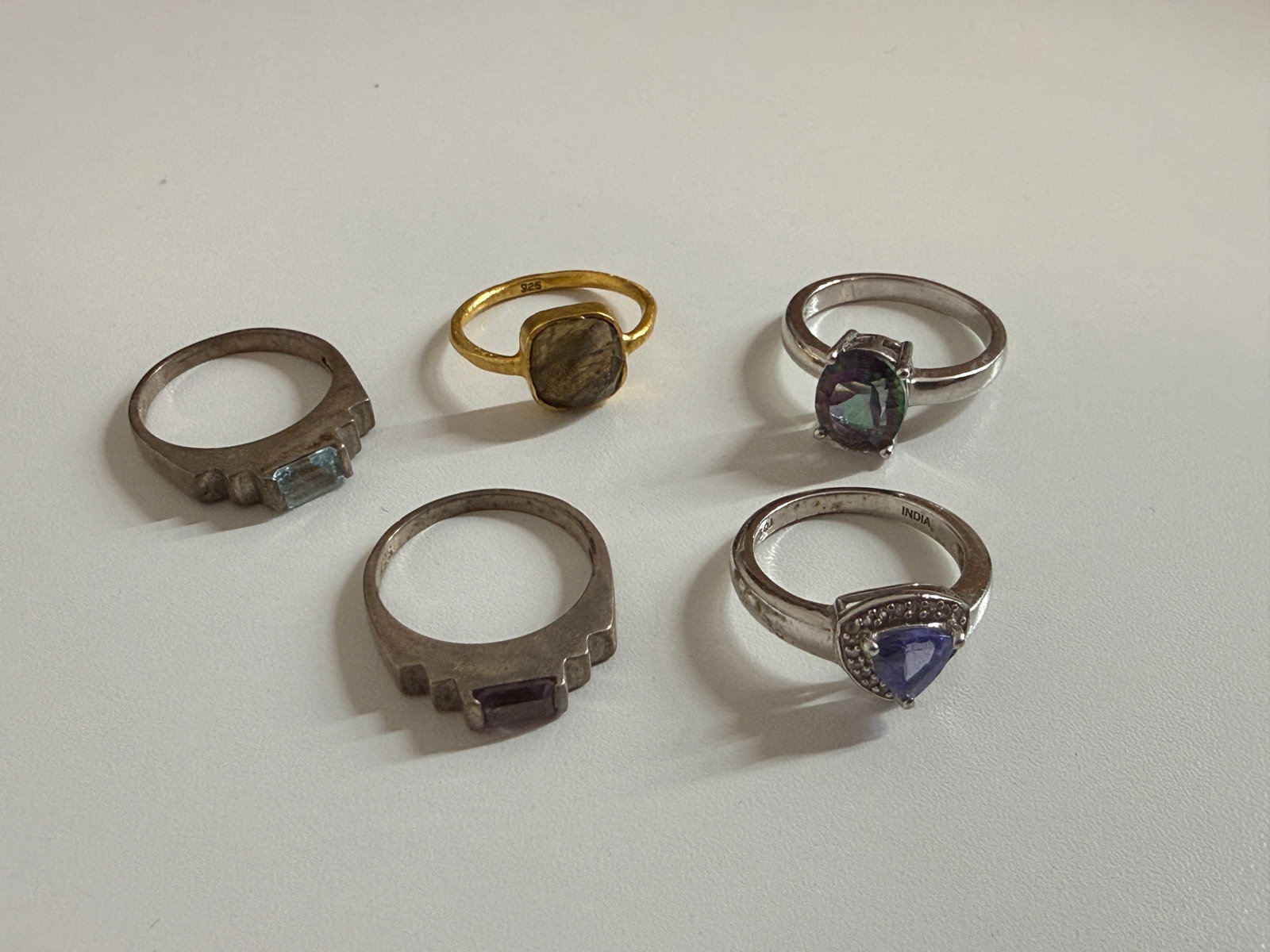 Lot of 5 .925 Sterling Rings 14.19g: 14.19 grams total weight, .925 Sterling silver