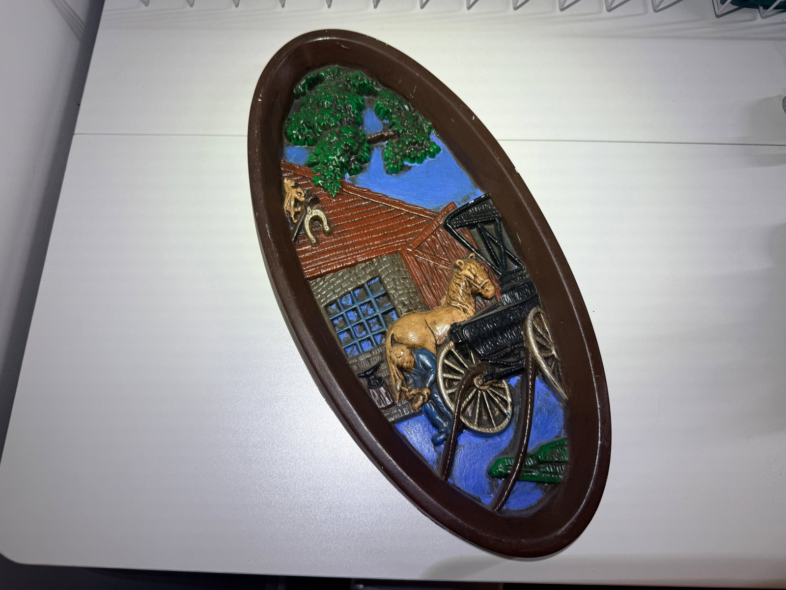 Large Clay Painted Horse & Buggy Wall Decor Vintage (1 of 2)