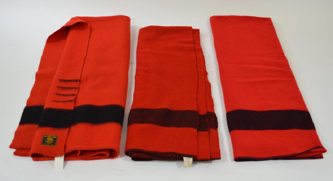 3 Wool Red and Black Camp Blankets: Whitney Point, 4 point Queen/King size blanket, double blanket and twin.