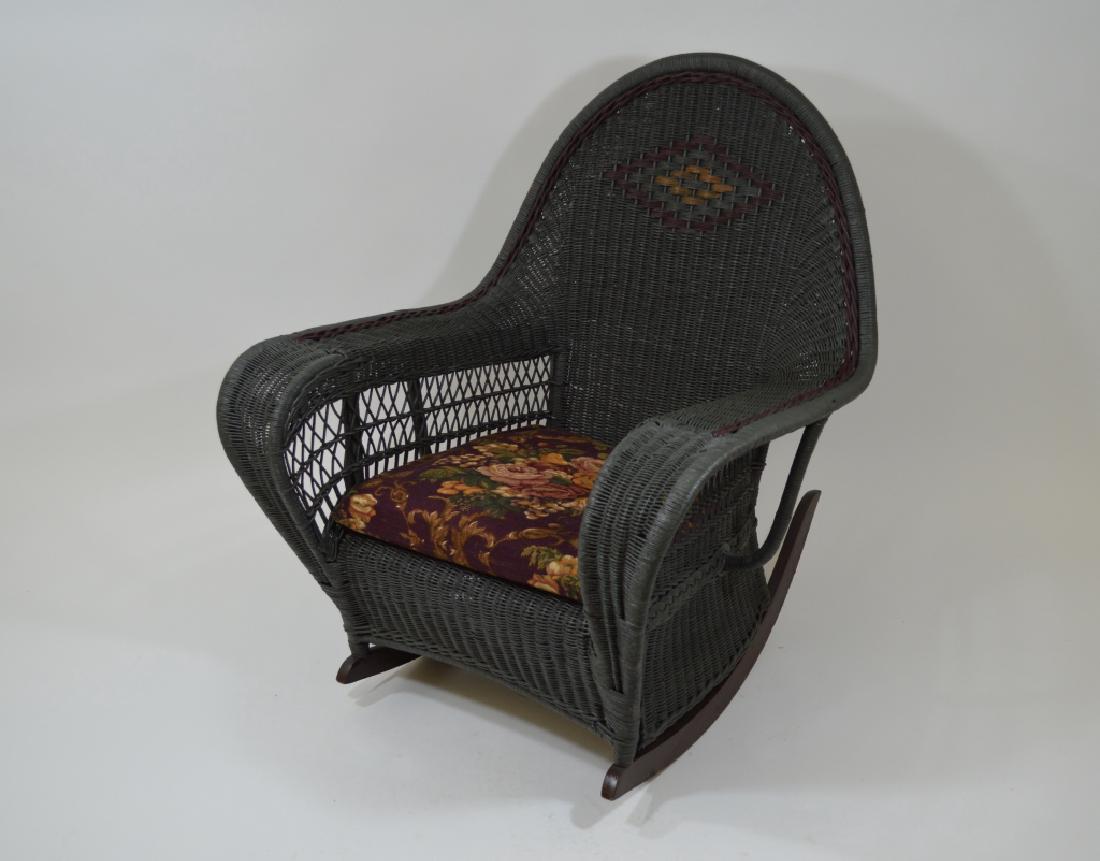 Green Painted Wicker Arm Chair (1 of 2)