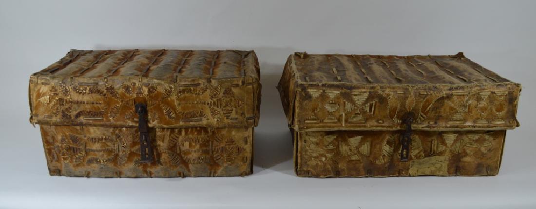 Pair of Leather Raw Hide Trunks (1 of 2)