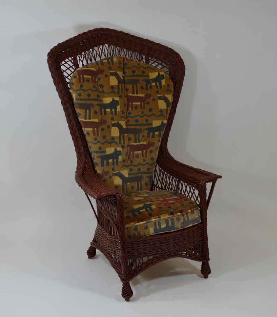 Red Painted Wicker Fan Back Chair (1 of 2)