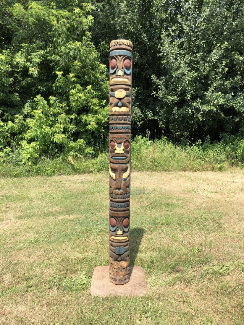 Wooden Carved & Painted Totem Pole