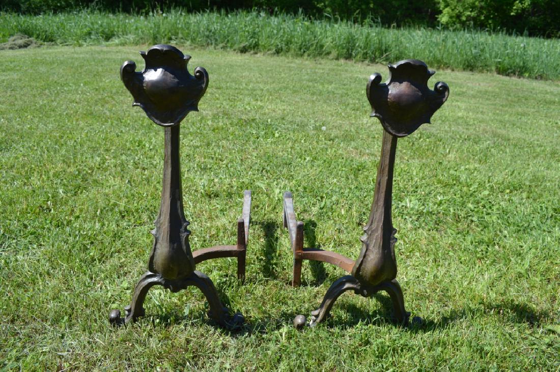 Art Nouveau Bronze Andirons: 20" tall