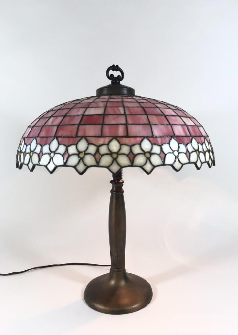 Handel Table Lamp with a Leaded Glass Shade