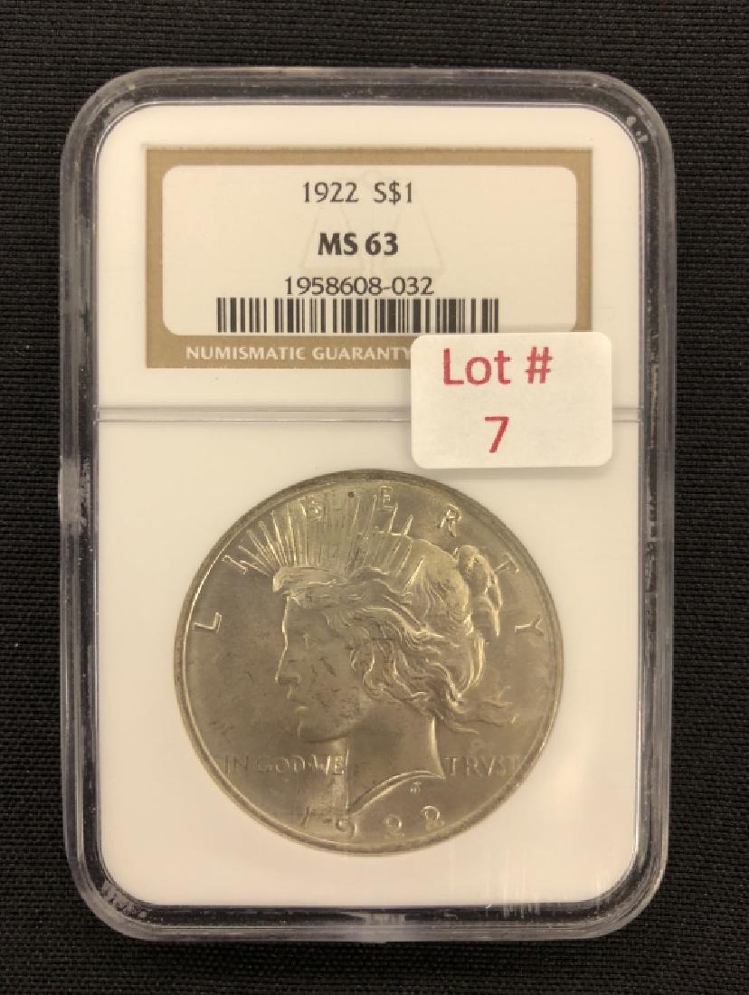 1922 Peace Dollar  MS-63 NGC (1 of 2)