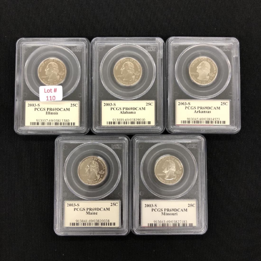 Five 2003-S Washington Quarters (IL, AL, ME,MO,AR) (1 of 2)