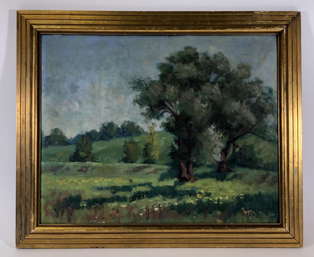 Charles Morris Oil on Board Summer Landscape: Overall size 19 1/2" x 23 1/2"
