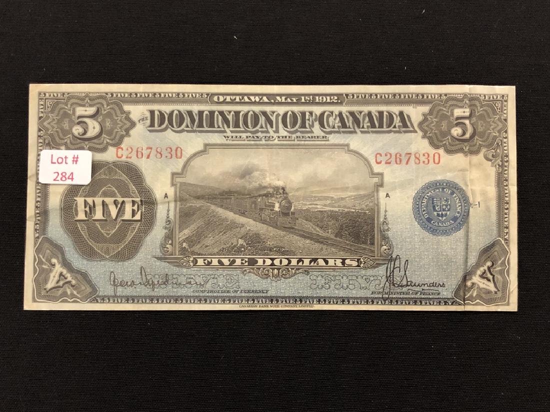 1912 Canadian Large $5 Bill (1 of 2)