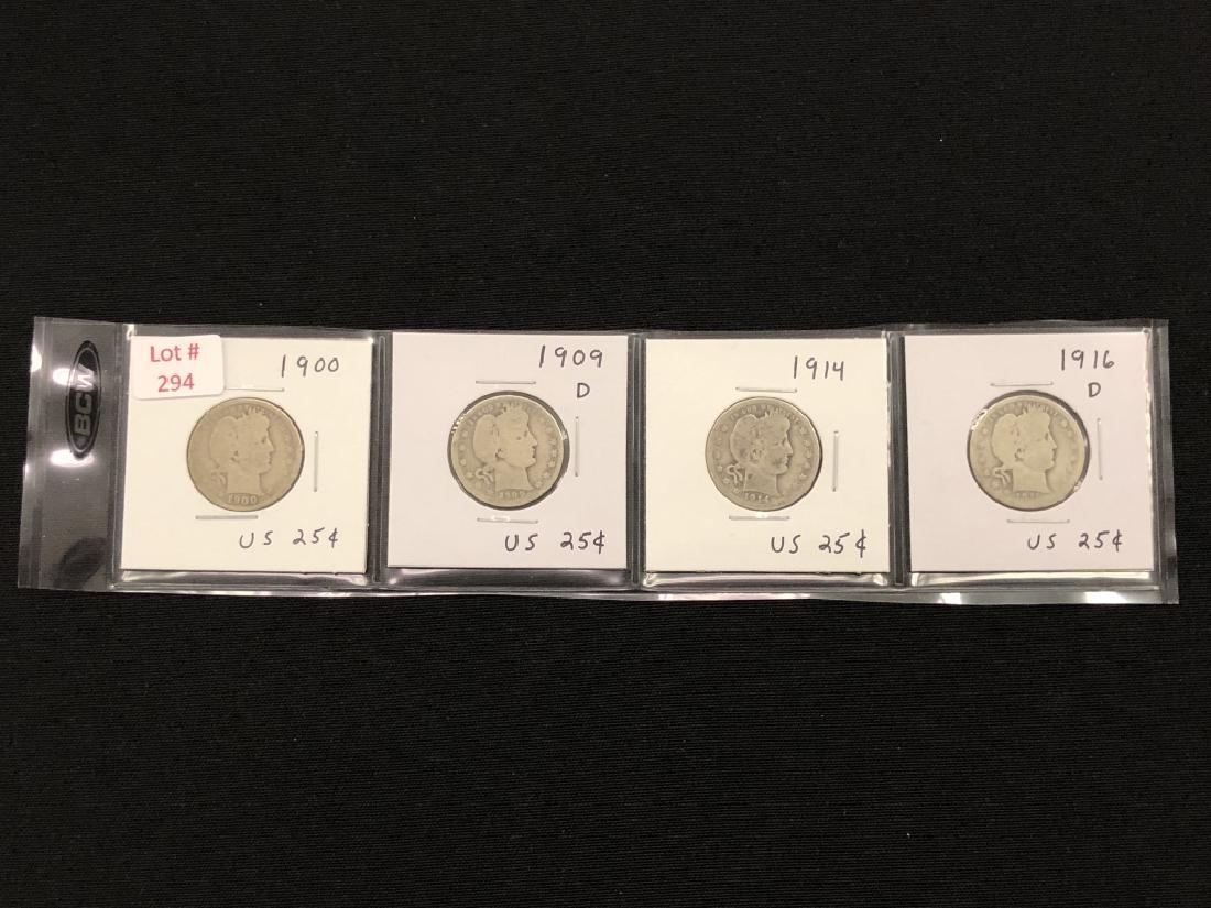 4 U.S. Barber Quarters -1900, 1909-D, 1914, 1916-D (1 of 2)