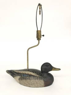 Elmer Crowell Mallard Decoy Lamp: Branded Elmer Crowell Decoys East Harwich, Massachussets. 16 1/2" long