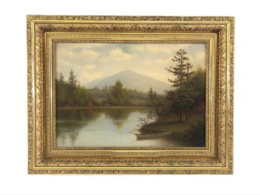 Adirondack Scene Oil on Canvas Painting with Boat