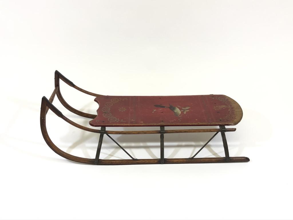 Vintage Wooden Sled with Painted Bird: Early sled and in very good condition, 35 inches long,
