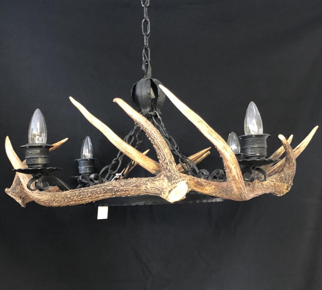 Antler and Iron Hanging 4 Light Chandelier: Approximately 26 inches in diameter.