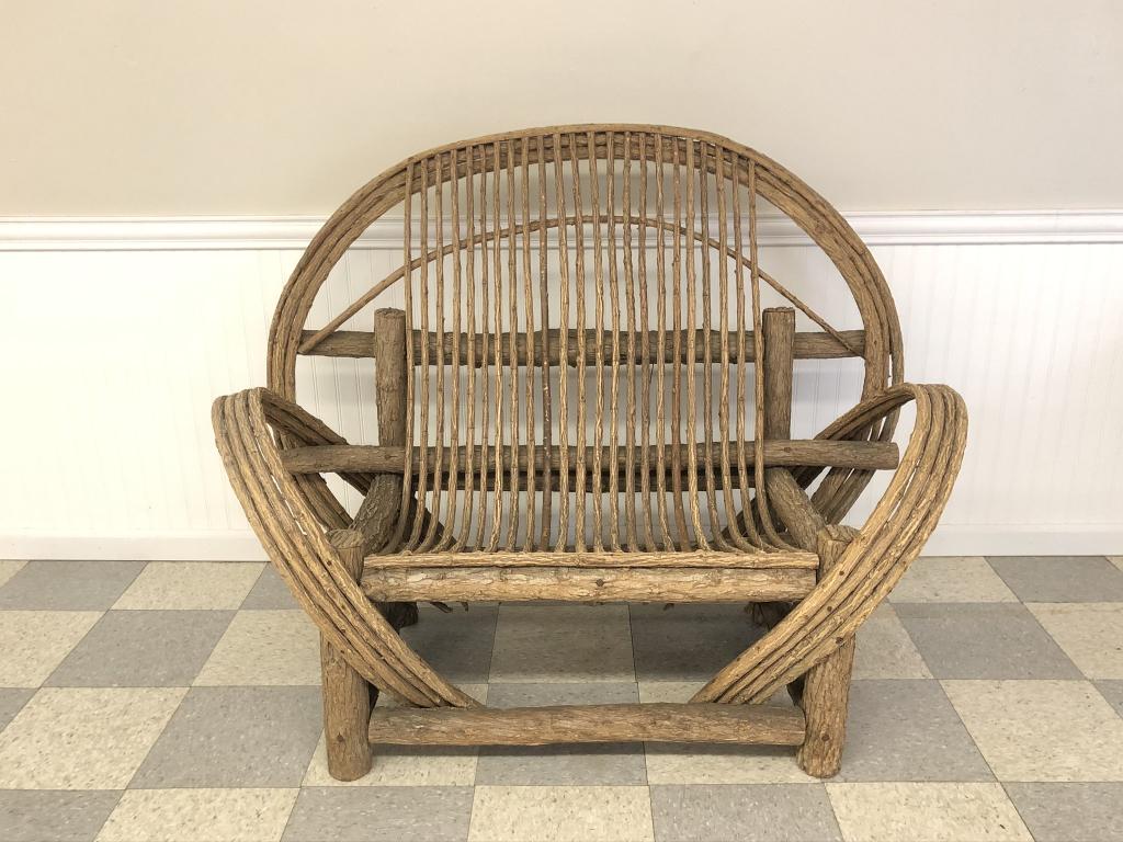Willow Bentwood Arched Back Settee: Attractive form, solid and in good condition. 43 inches tall x 53 inches wide and seat is 17 inches tall.