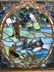 Antique Stained Glass Window with Mallard Ducks - 5