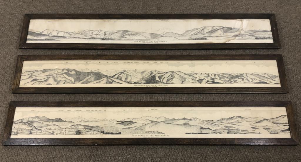 3 Panoramic Adirondack Mountain Range Lithographs: includes: High peaks of the Adirondacks from Ames North Elba, Essex County; Adirondacks from top of Mount Hurricane; High Peaks of the Adirondacks from La Biers on Boreas River. Lithographs were done 