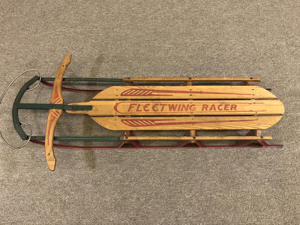 Fleetwing Racer Vintage Runner Sled: manufactured by Auto-Wheel Coaster Co. Inc. North Tonawanda, NY. 56 inches long.