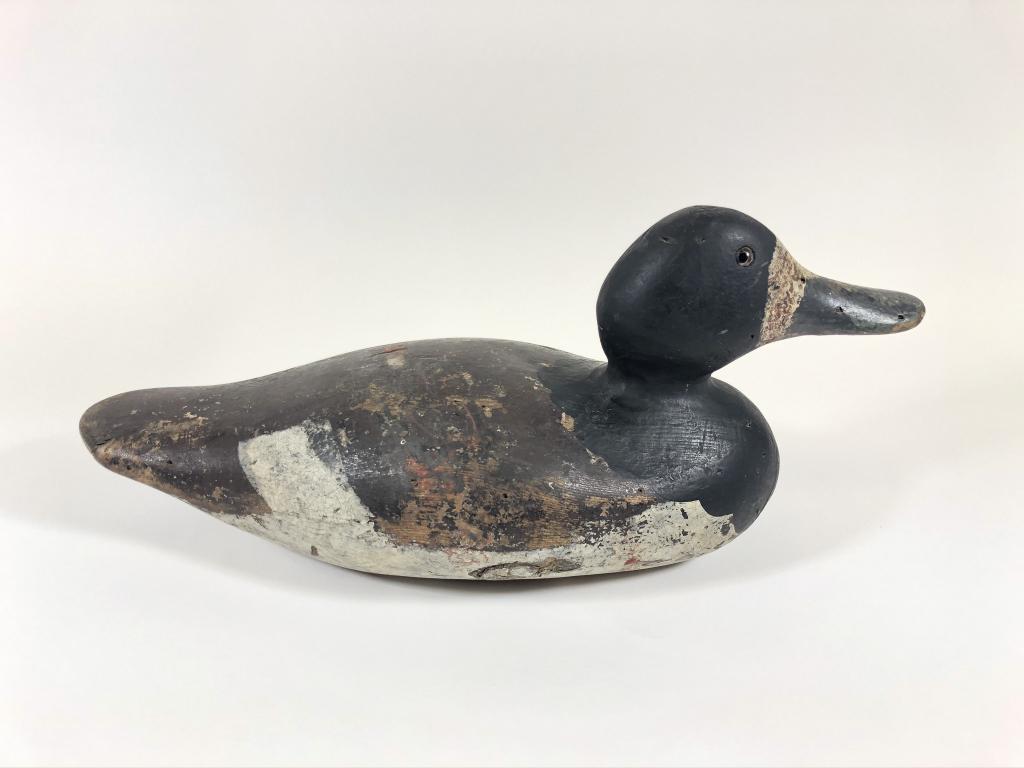 Mason Factory Decoy Drake Bluebill: working decoy with glass eyes.