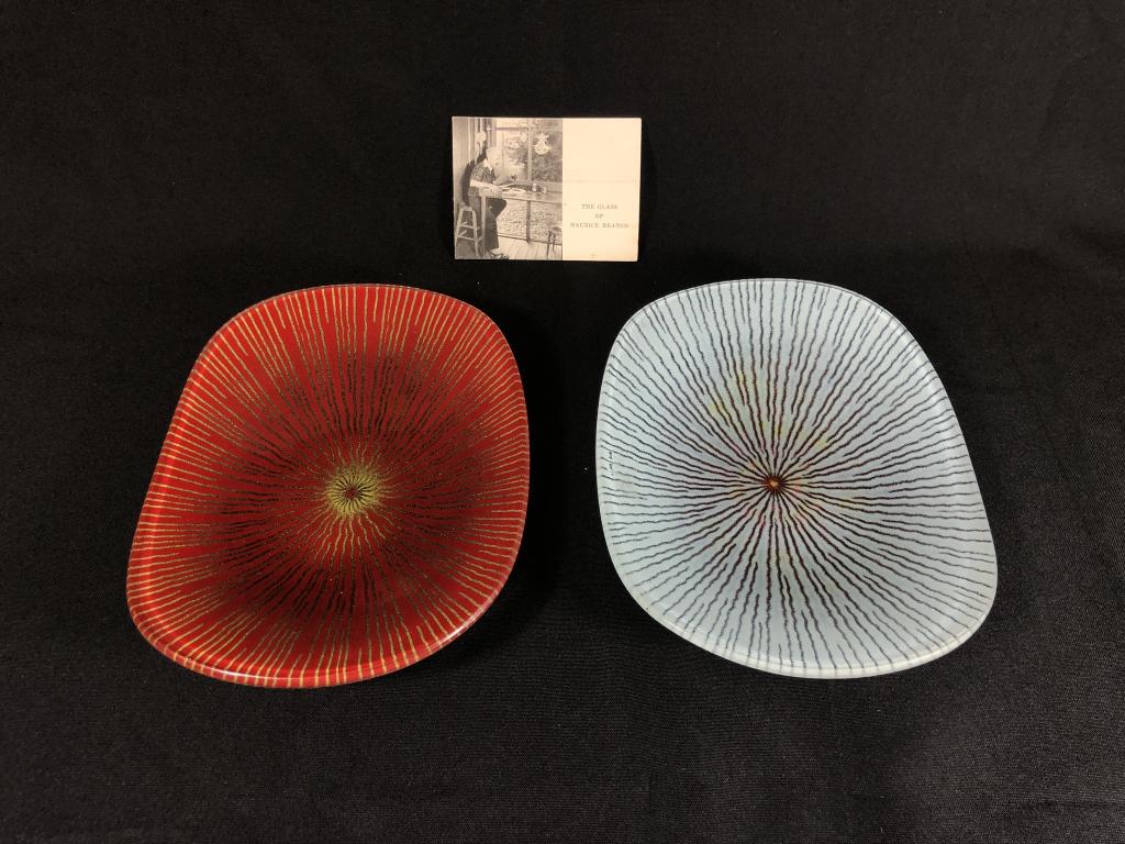 Two Maurice Heaton Modern Art Glass Plates: 8 inches long. With original pamphlet.