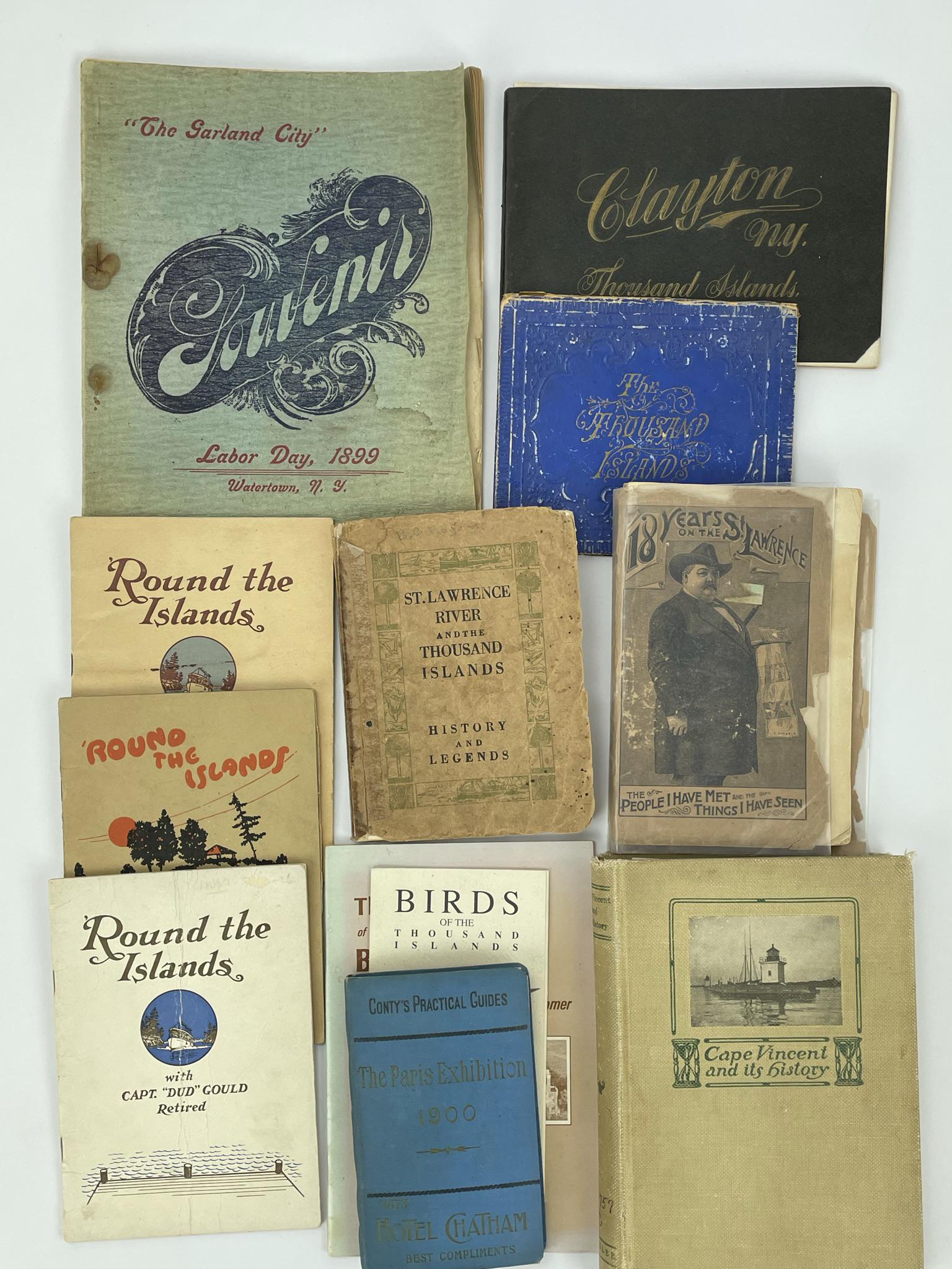 Jefferson Cty & St.Lawrence River Books & Booklets: includes: a rare Watertown, NY official Labor Day program 1899; Cape Vincent and its History; Clayton, NY Souvenir Booklet; Boldt Castle & Thousand Islands Booklets; "Phat Boys" 18 years on the St. La