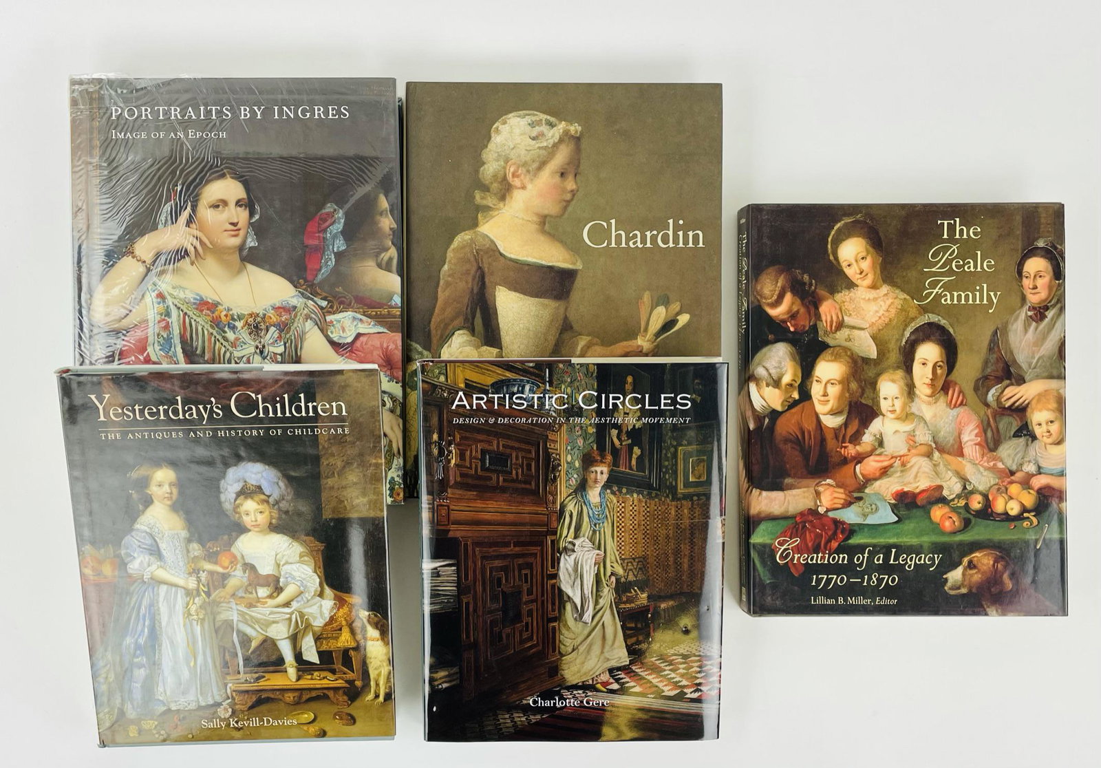 5 Hardcover Art Books: Portraits by Ingre,. Chardin, The Peale Family, Yesterday's Children, Artistic Circles.