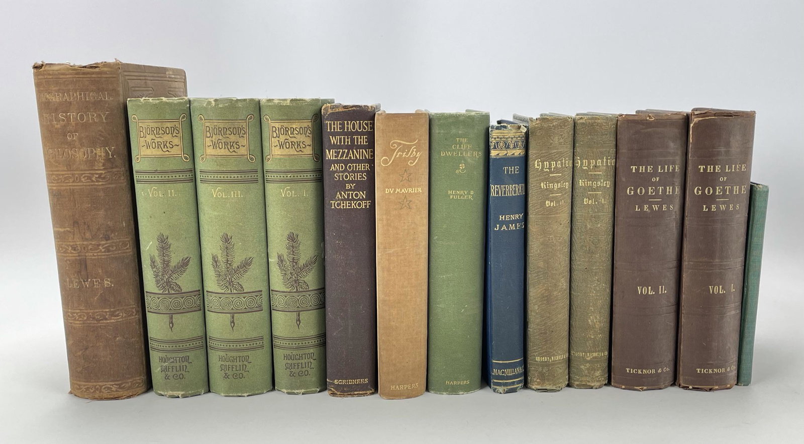 MASON FAMILY LITERATURE.: Nine (9) works of later 19th-century literature in 13 volumes, collected and read by the family of Col. Rodney and Mary Alice Camp Mason of Sackets Harbor and Detroit, as follows James, Henry. The Rev