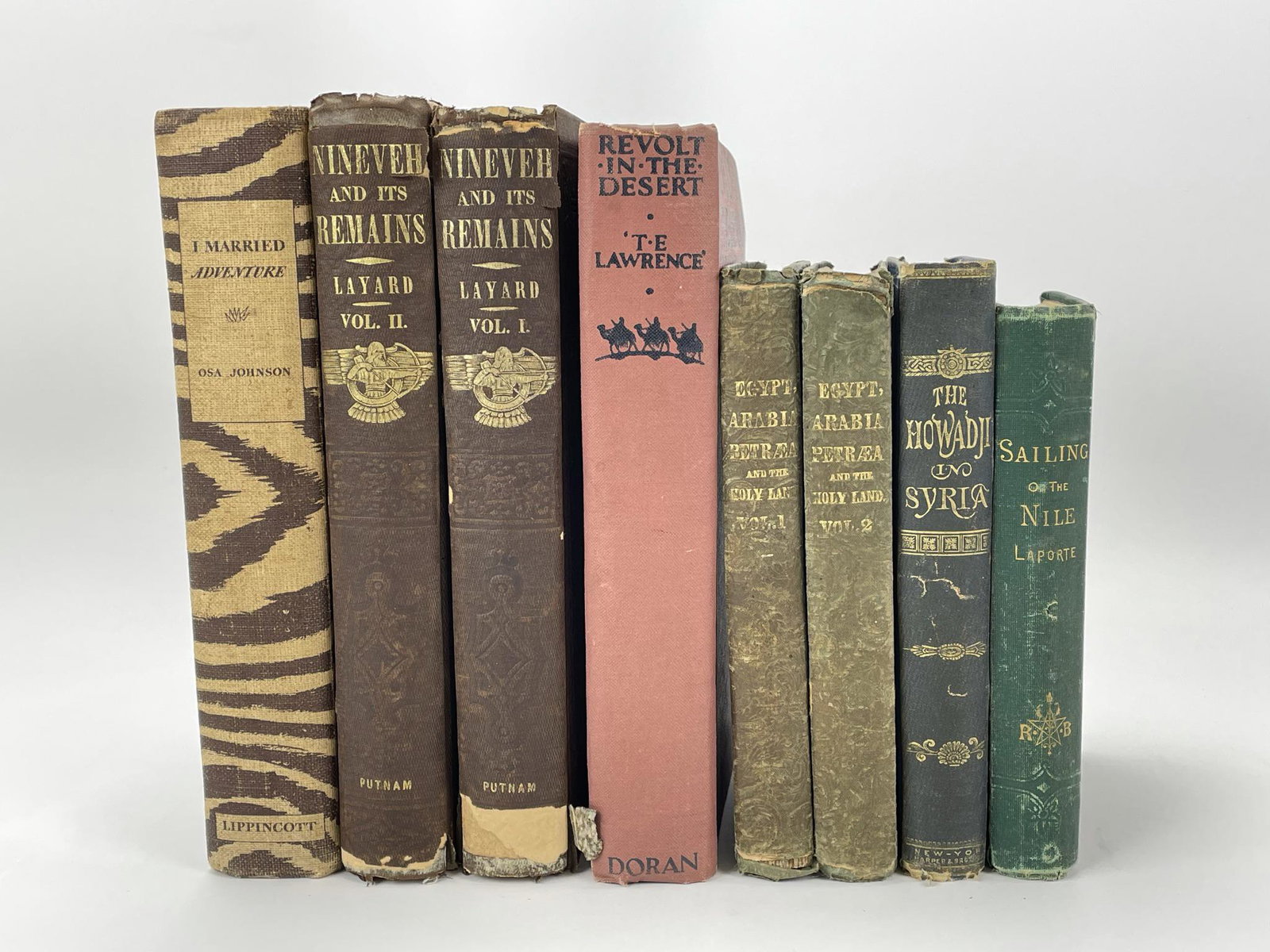 MIDDLE EAST AND AFRICA.: Six (6) works in 8 volumes collected and read by early members of the Camp-Mason family of Sackets Harbor, NY, and their Smith descendants, as follows: [Stephens, John Lloyd]. Incidents of Travel in E