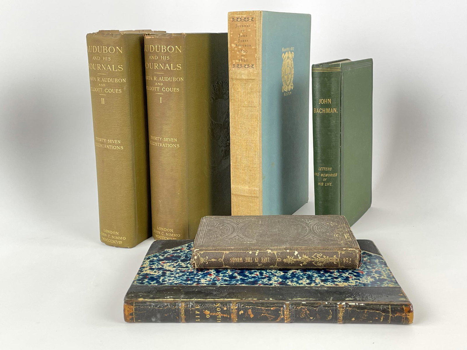 AUDUBON, BACHMAN, AND WILSON: Five books in six volumes, several with extraordinary association importance (inserted manuscripts, Ruthven Deane and Bradley Martin ownership, etc.), as follows. Ord, George. Sketch of the Life of Al