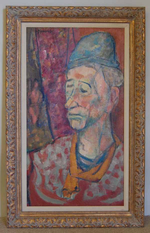 Gerrit Honduis oil on masonite: Clown 20" x 36" Deaccessioned from the Richard F. Brush Art Gallery, St. Lawrence University in upstate NY.