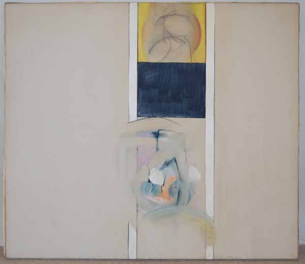 Miriam Schapiro (1923- ) oil on canvas abstract: The Portrait - 1961 35" x 40" NYC Gallery label on reverse Unframed Deaccessioned from the Richard F. Brush Art Gallery, St. Lawrence University in upstate NY