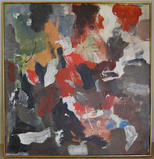 John Von Wicht (1880-1970) oil on canvas: Innovation - 1963 abstract 48" x 50" Deaccessioned from the Richard F. Brush Art Gallery, St. Lawrence University in upstate NY.