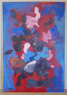 John Von Wicht (1880-1970) oil on canvas: Growing - 1962 abstract 51" x 35" Deaccessioned from the Richard F. Brush Art Gallery, St. Lawrence University in upstate NY.