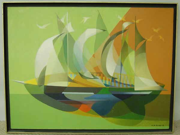 Alfred D. Crimi (1924- ) Oil on canvas abstract: Out of Space - Out of Time - dated 1956 30" x 40" Deaccessioned from the Richard F. Brush Art Gallery, St. Lawrence University in upstate NY