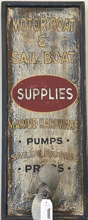 Wooden Nautical Sign w/ Boat Prop: 12" x 30". Aged contemporary sign.