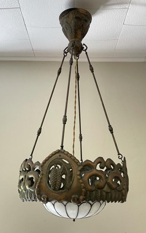 Arts & Crafts Chandelier-  Copper & Milk Glass (1 of 5)