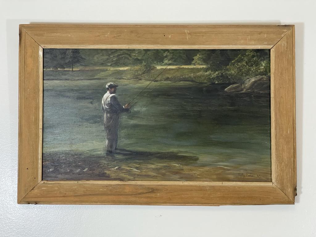 Betty Fisher Oil on Board of Fly Fisherman (1 of 4)