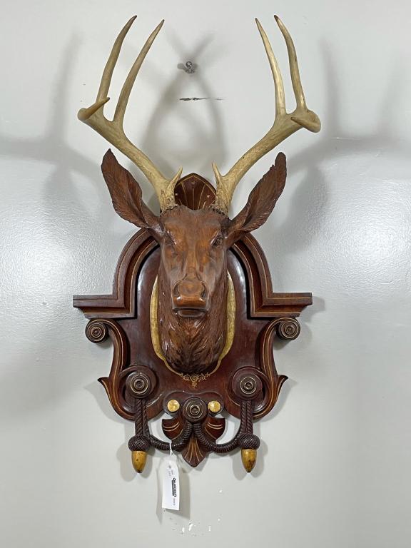 1890s Walnut Black Forest Deer Head (1 of 6)