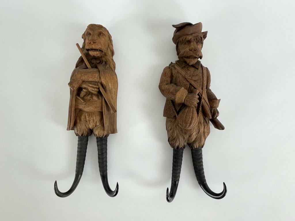 Pair of Black Forest Carved Hat Hooks (1 of 7)