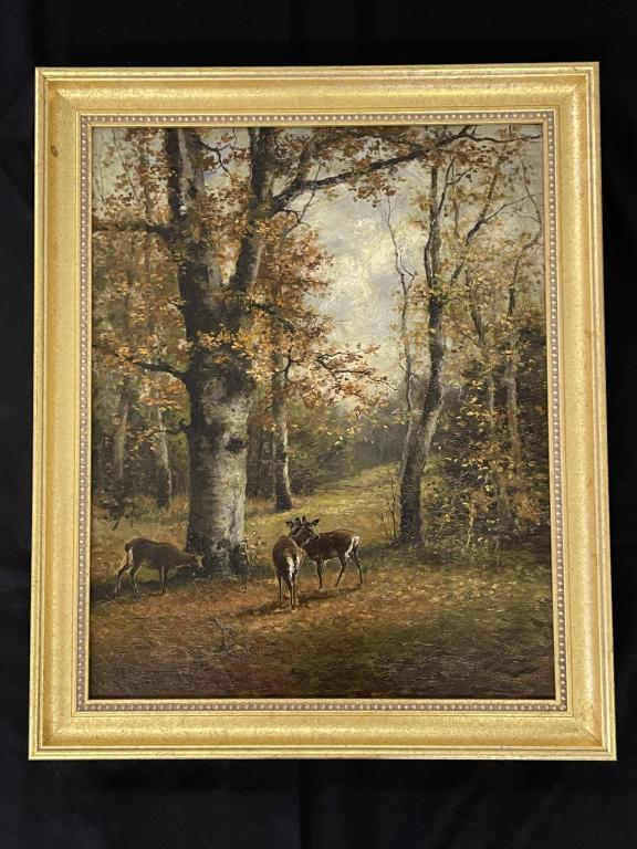 Daniel Wentworth 1886 Oil on Canvas of Deer (1 of 4)