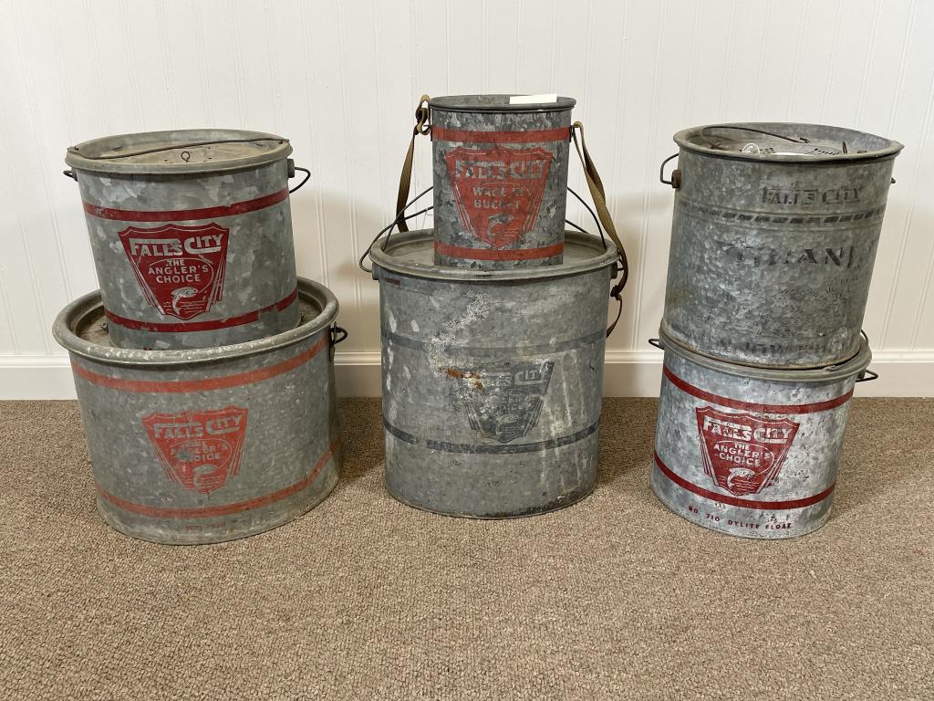 Collection of Falls City Galvanized Minnow Buckets (1 of 4)