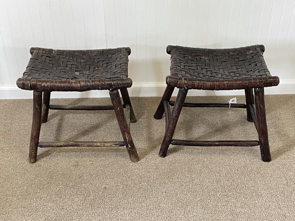 Pair of Old Hickory Foot Stools (1 of 3)